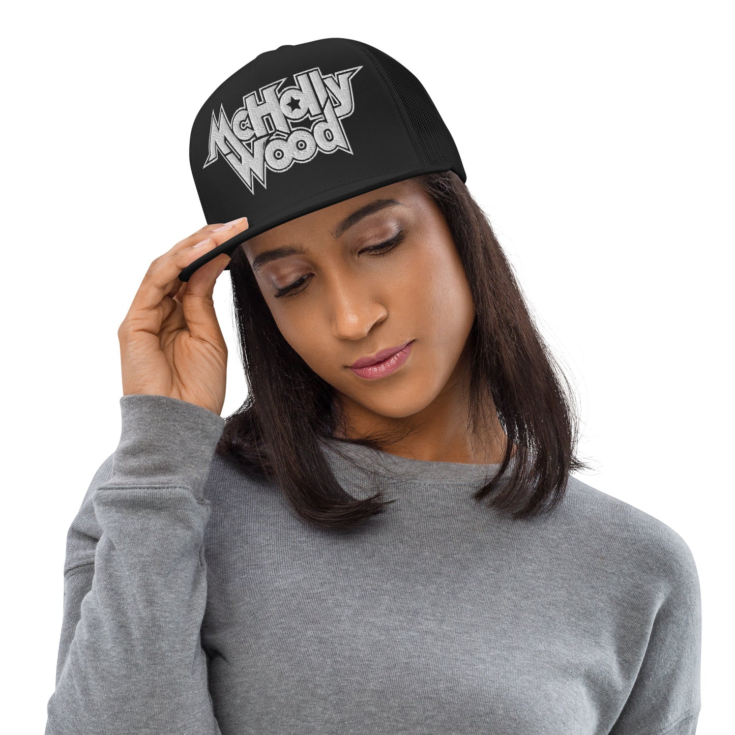 McHollywood® Trucker Cap with Embroidered Logo (White)