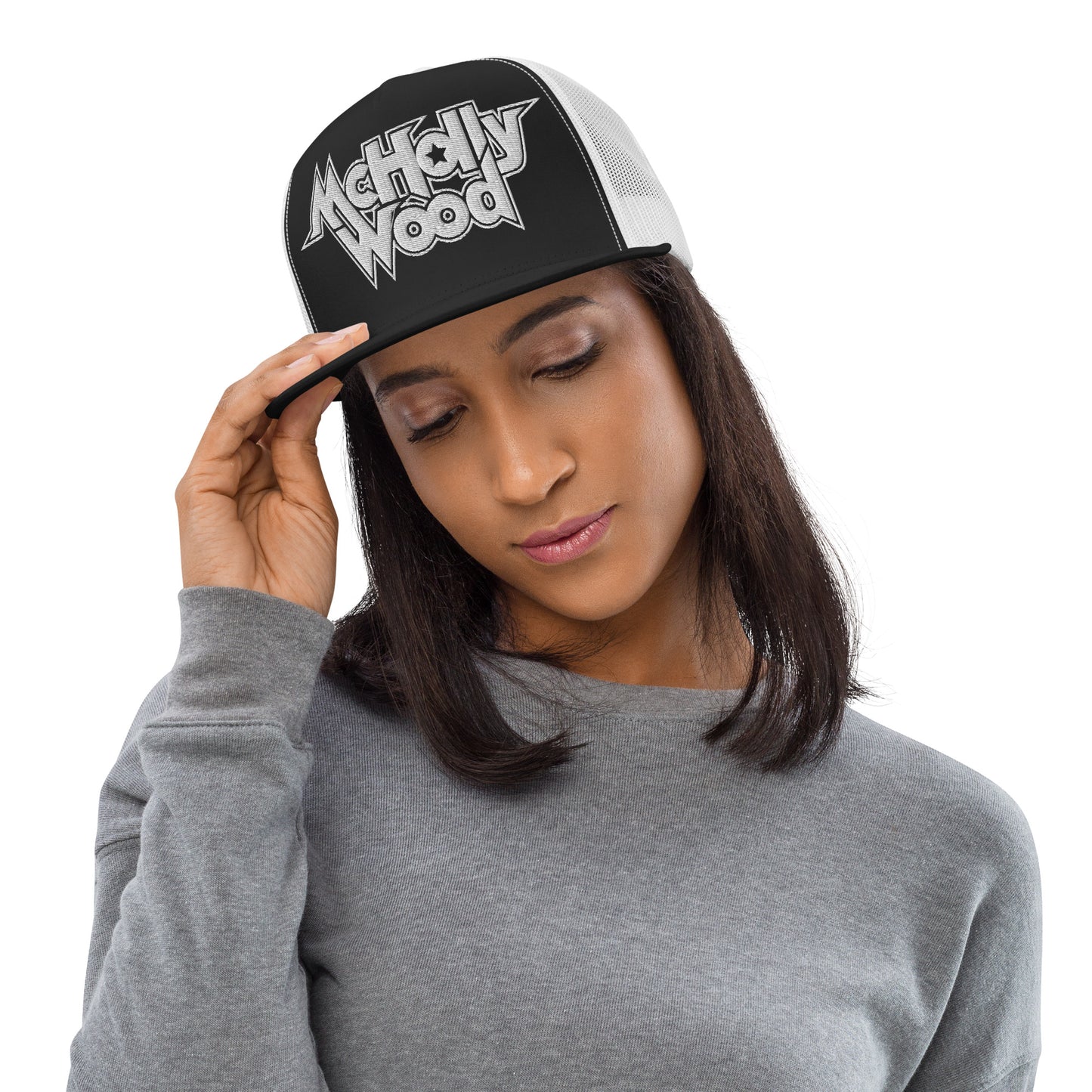 McHollywood® Trucker Cap with Embroidered Logo (White)