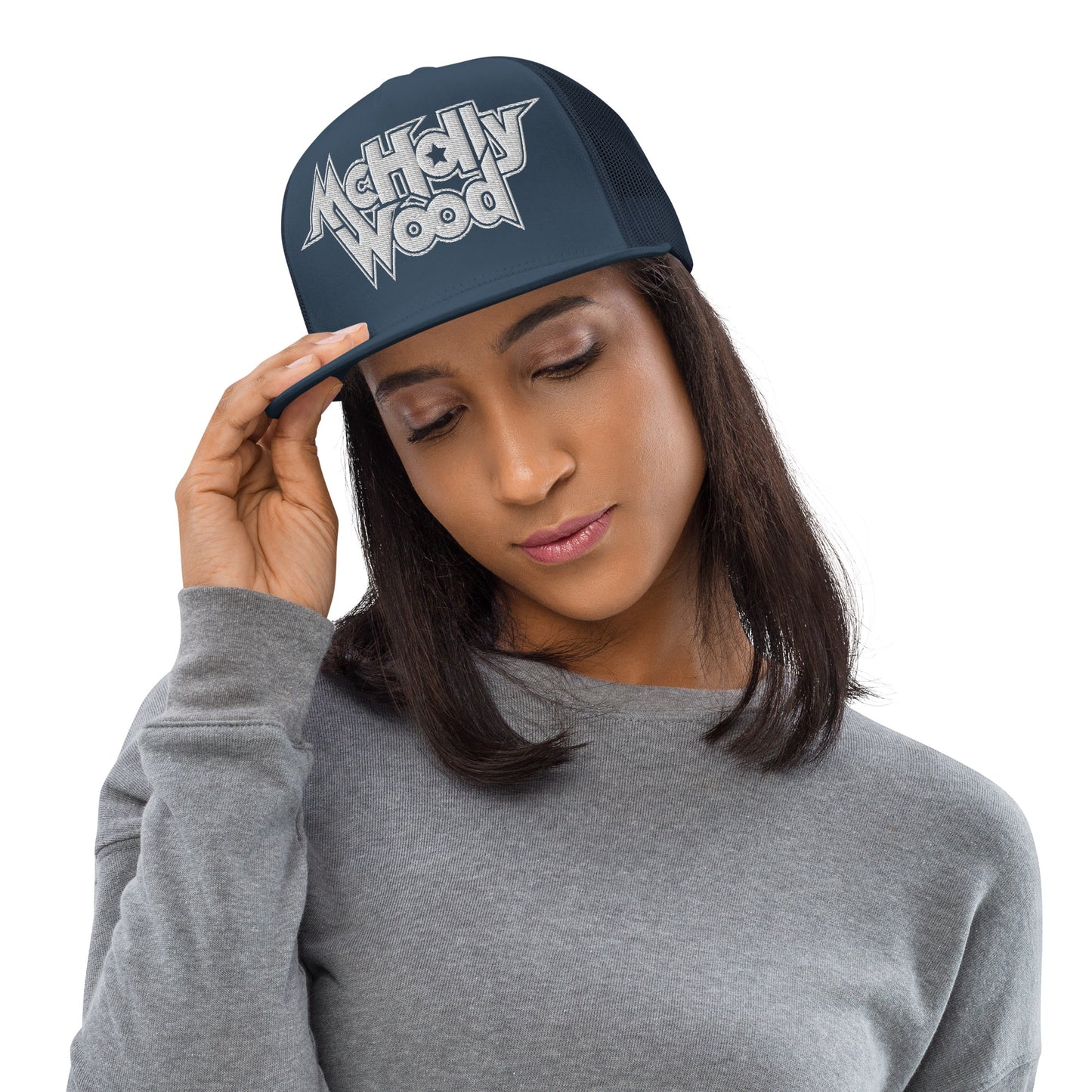 McHollywood® Trucker Cap with Embroidered Logo (White)