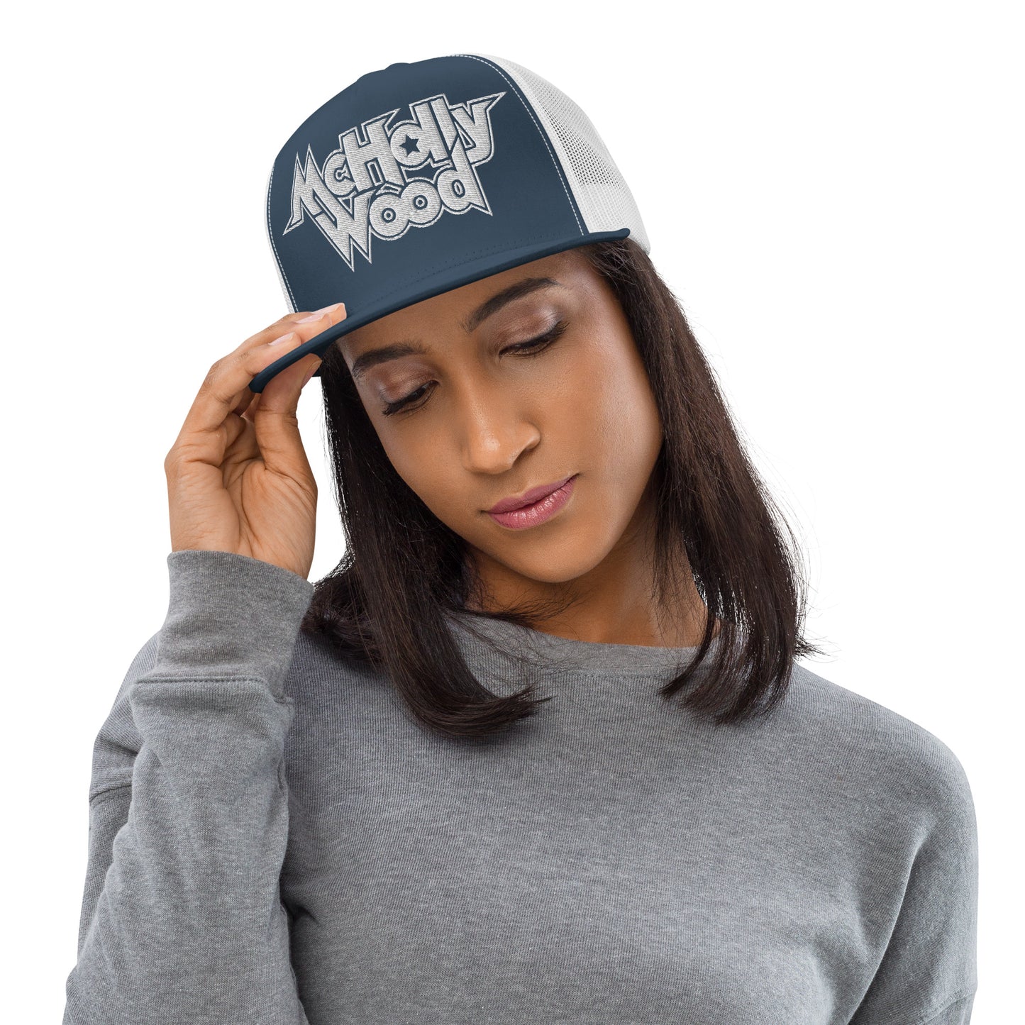 McHollywood® Trucker Cap with Embroidered Logo (White)