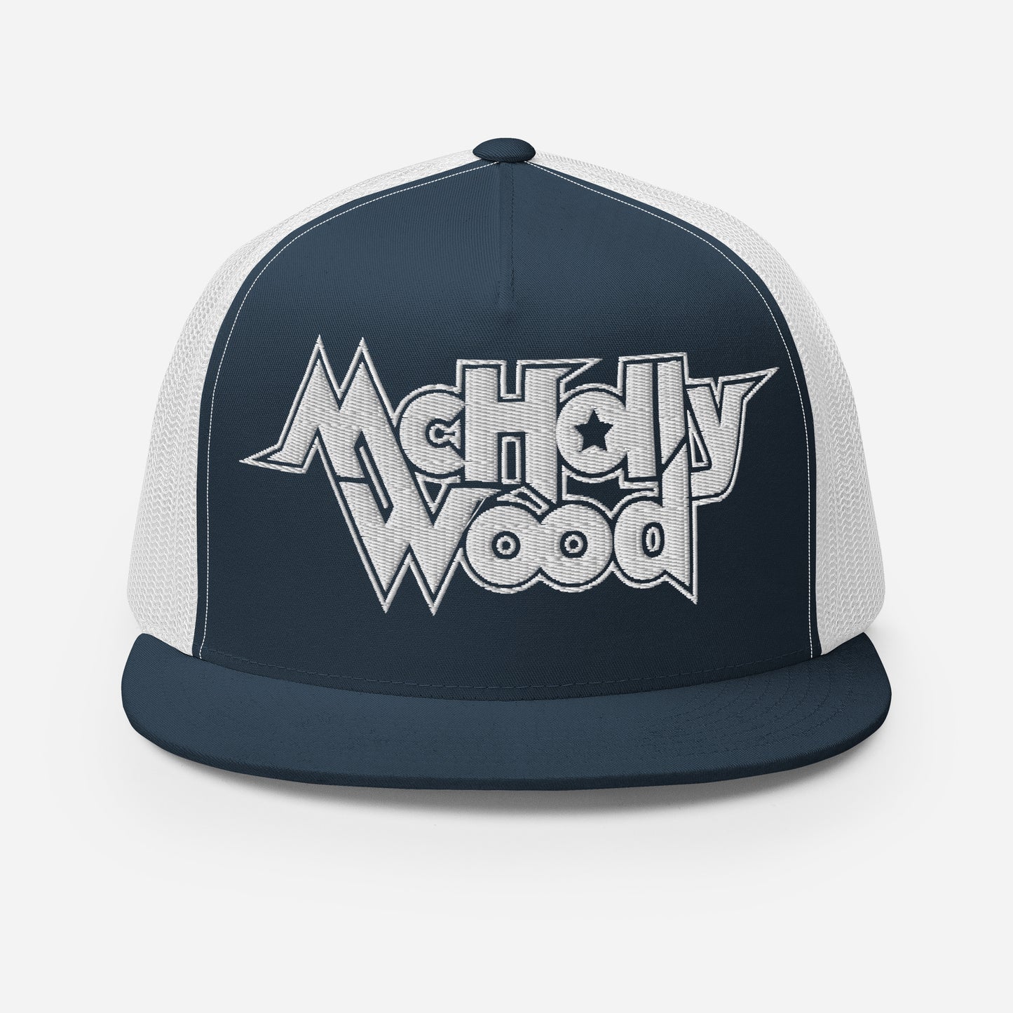 McHollywood® Trucker Cap with Embroidered Logo (White)