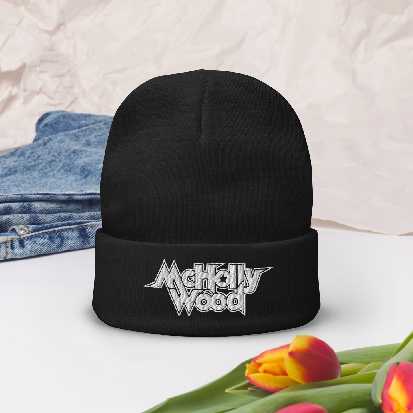 McHollywood® Embroidered Beanie (White Logo)